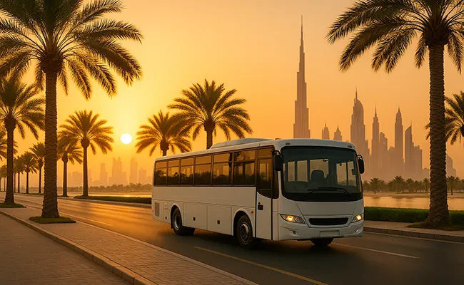 sunset bus rental dubai view